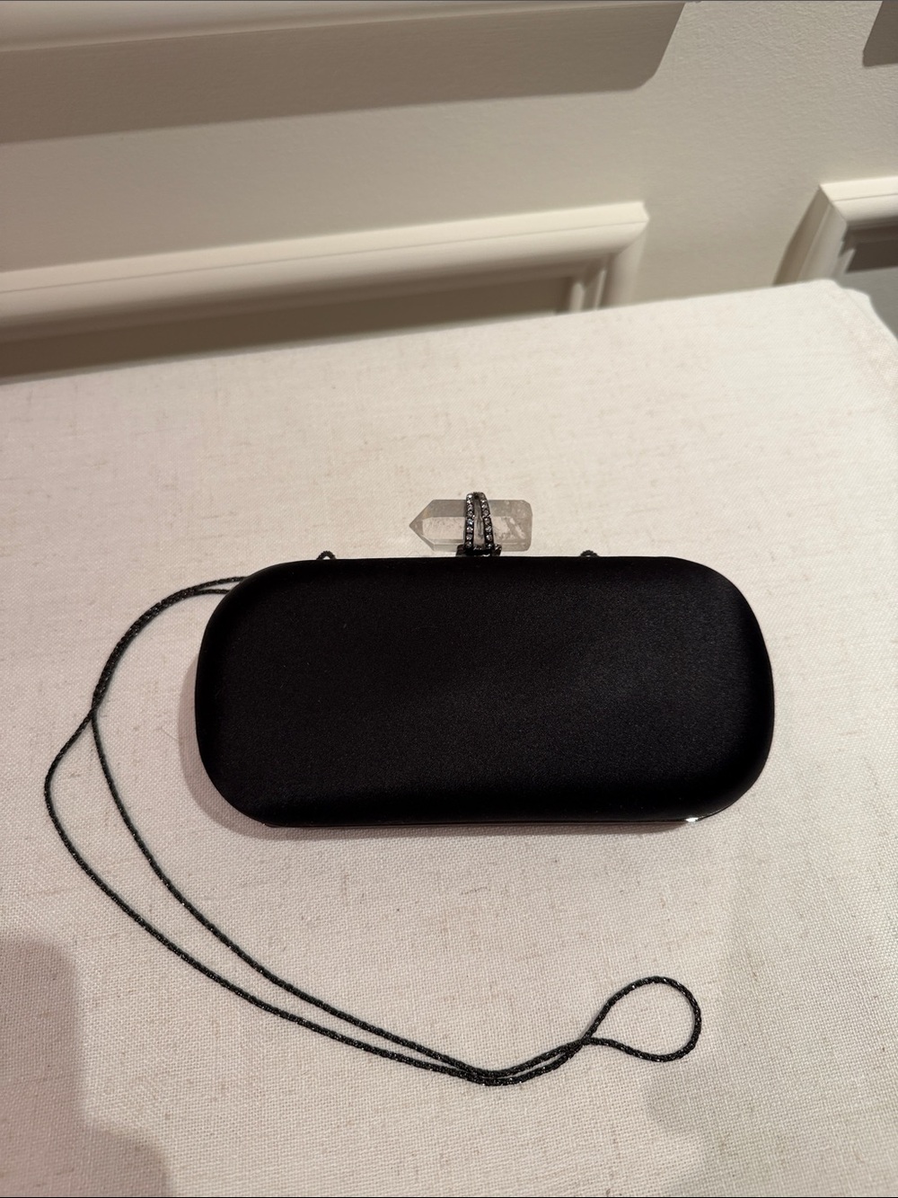 Marchesa Black Satin Evening Minaudière with Faceted Crystal Clasp